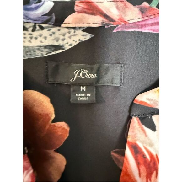 J. Crew Open V-neck top in midnight dutch floral satin popover blouse medium - Picture 2 of 4